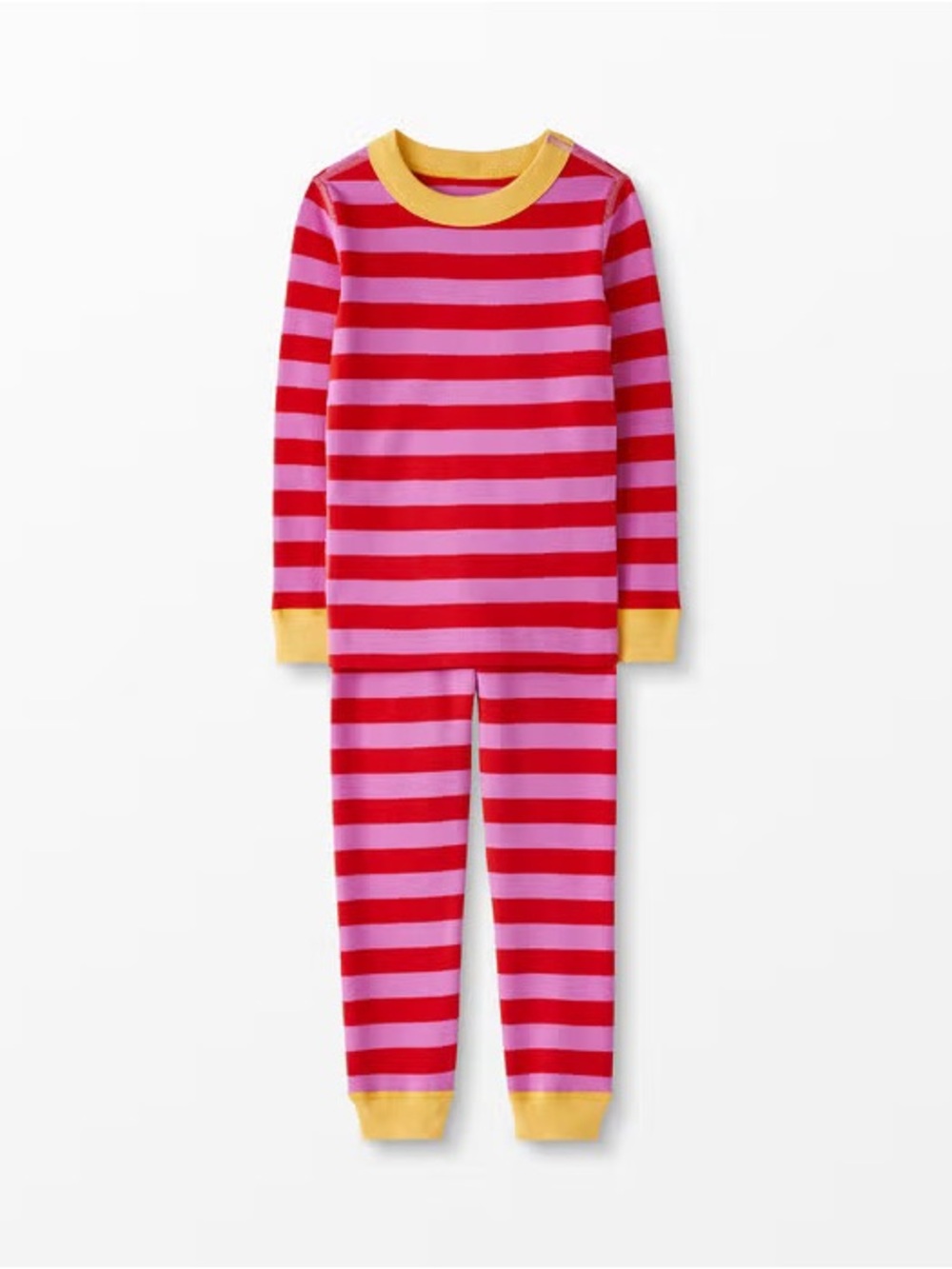 Hanna andersson Kids Striped Pink & Red Pajama Set with Yellow Trim